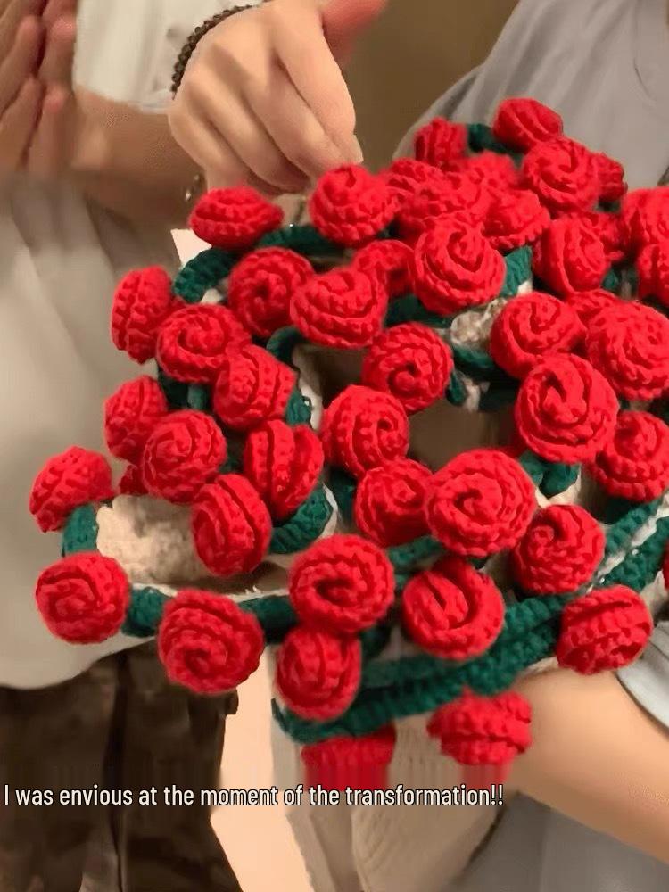 Hand-Knitted Tulip Floral Rose Sofa Throw Blanket