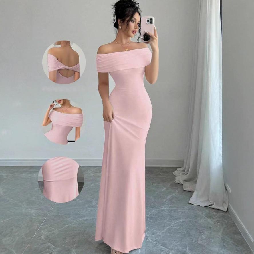 YYFS Women's Fashion Summer Spring Solid Color Print Short Sleeve One Shoulder High Waist Casual Dresses