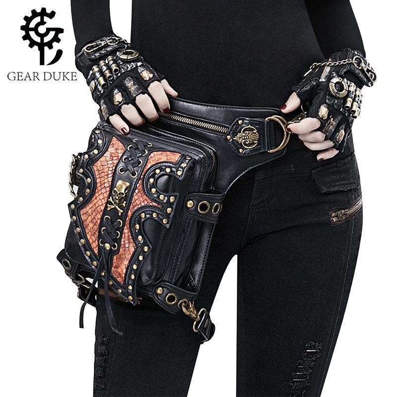 New Fashion Women's Bag Steampunk Motorcycle Bag Single Shoulder Crossbody Bag Women's European and American Waist Bag