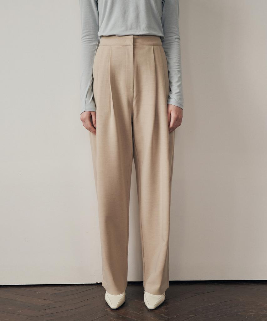 ADAUL Balloon Pintuck Wool Slacks - Beige