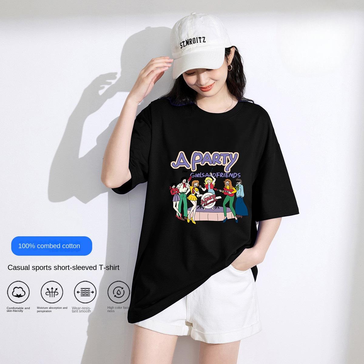 Летняя хлопковая футболка с коротким рукавом с буквенным принтом — фото 10