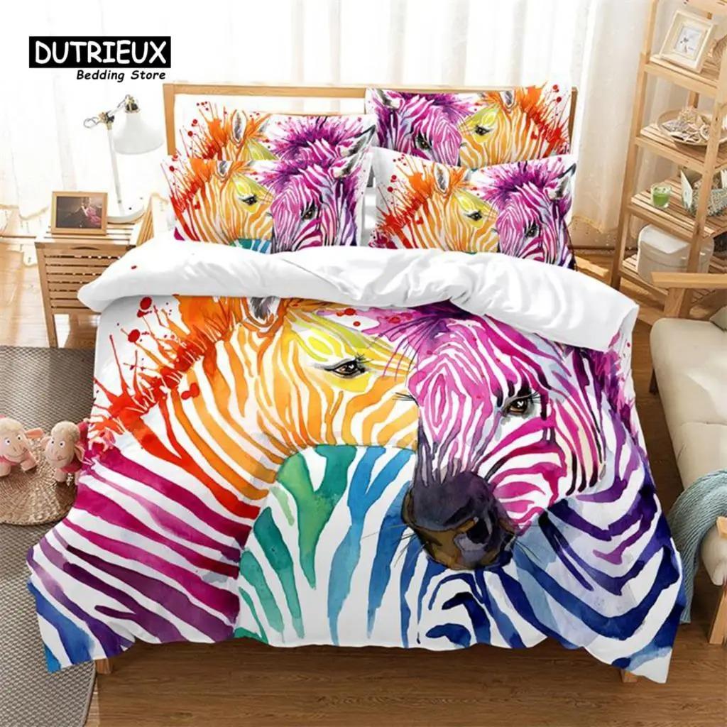 White Tiger Bedding Set 3Pcs Duvet Cover Soft Comfortable Breathable For Bedroom Guest Room Decor