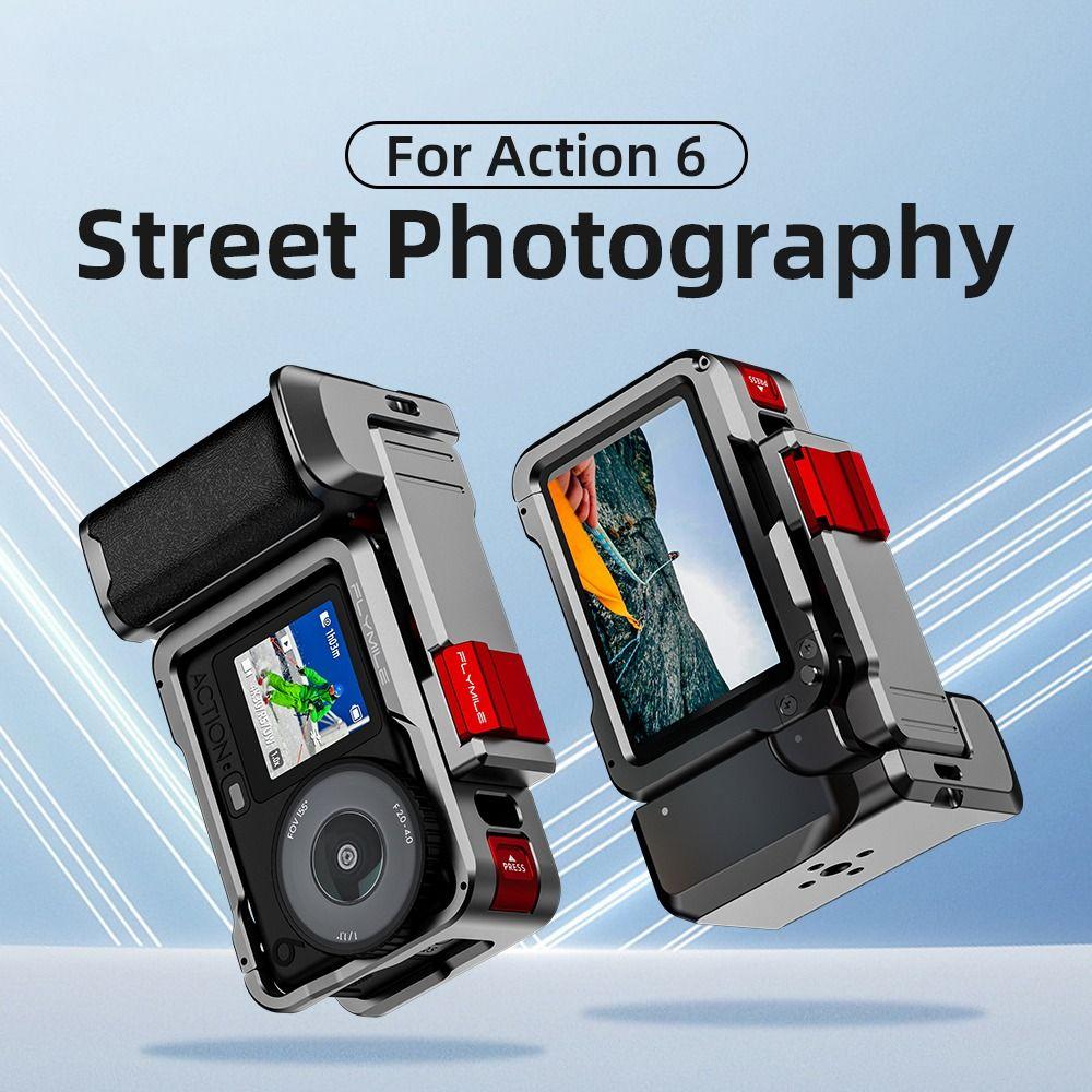 Schnellwechsel Xplorer Griff-Kit Metallkäfig Auslöseknopf Aluminiumlegierung Street Grip Griff mit Cold Shoe für DJI Osmo Action 6