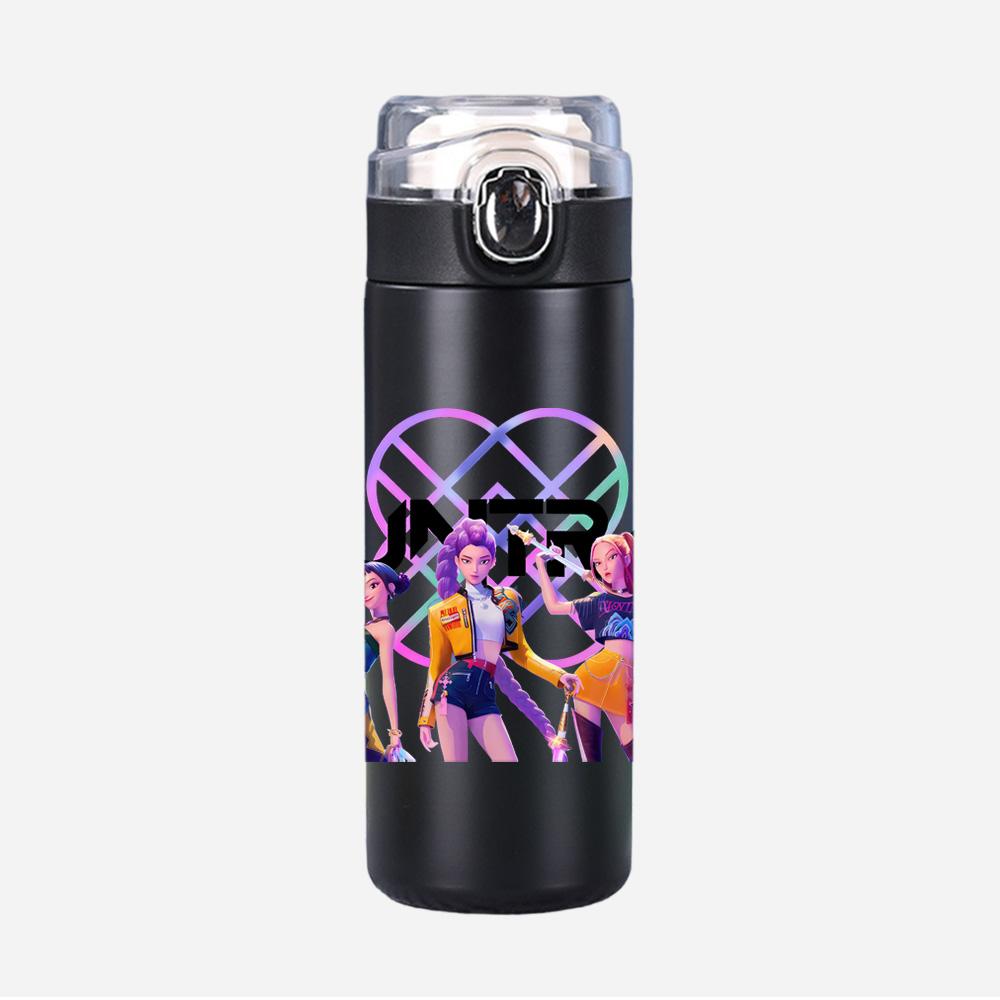 Anime K-Pop Demon Hunters Printed 400Ml Water Bottle Thermos Cup Portable Stainless Steel Leak Proof Camping Water Cup Kid Gift