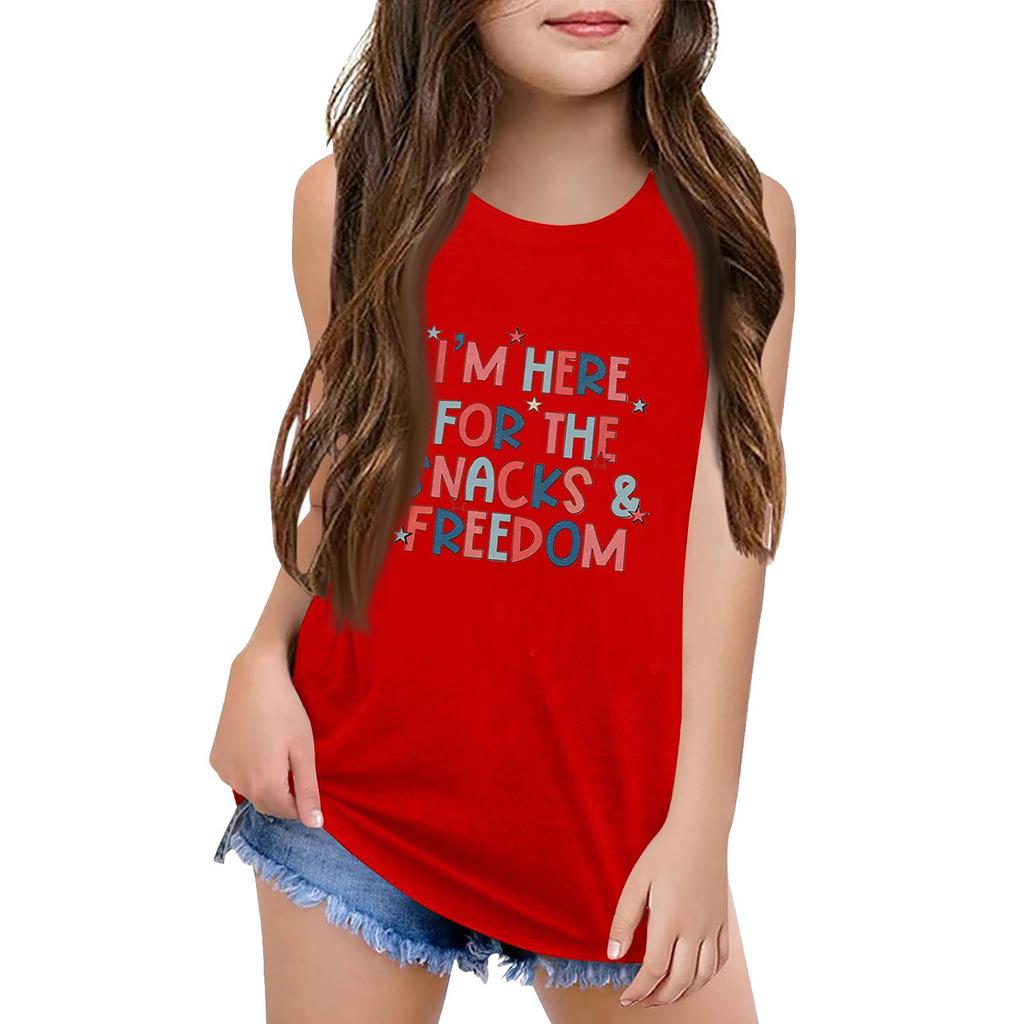 Girls Kids Summer Crewneck Sleeveless Shirts Tank Tops