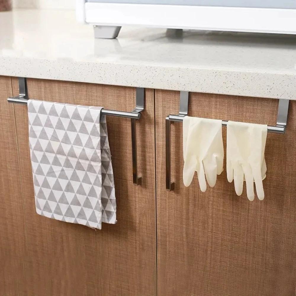 1 PC Stainless Steel Towel Bar Cabinet Door Towel Hanging Bar Stainless Steel Bathroom Kitchen Cabinet Door Towel Wipe Rack