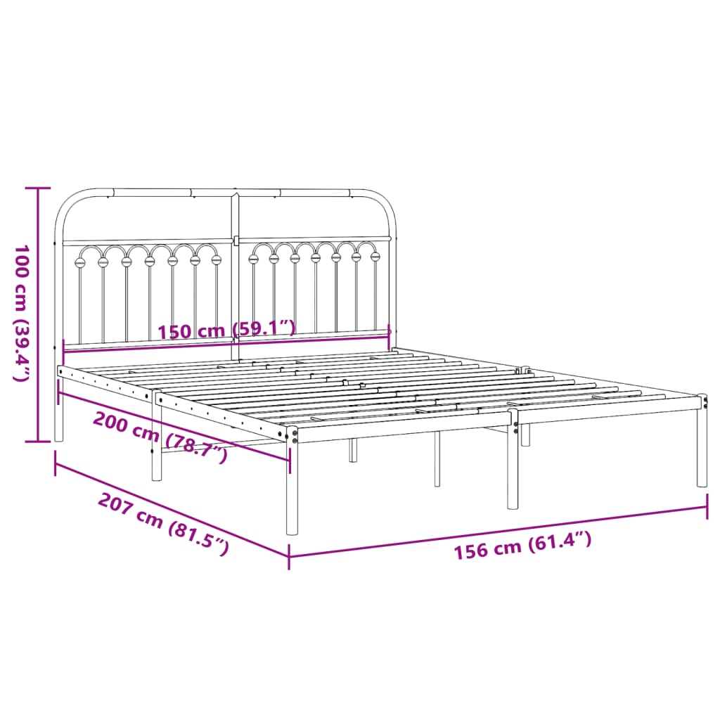 Metal Bed Frame with Headboard White 150 x 200 cm