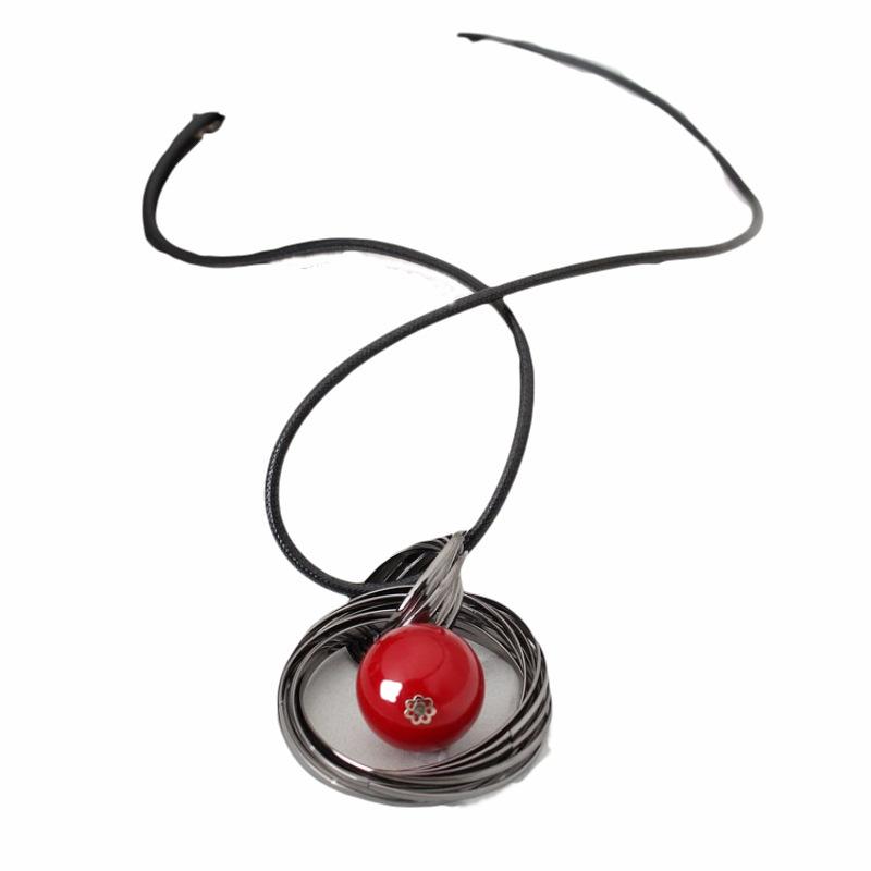 New Circles Simulated Women Black Chain Maxi Necklace Fashion Jewelry Wholesale Gift Red White Pearl Ball Pendant Long Necklaces
