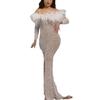 2025 Gold Feather Split Evening Gown - Sexy European & American Style Women's Dress