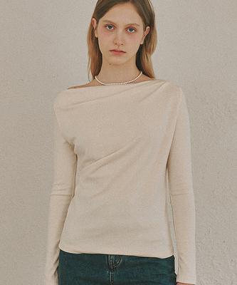 RONRON Drape Shirring Long Sleeve Ivory
