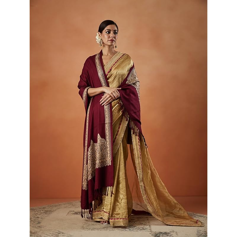 Women Firoza Kashmiri Aari Embroidery Stole (Size: 71X203 CM)
