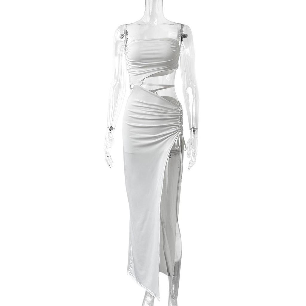 2026 One-Shoulder Strap Women's Sexy Lace-Up Cut-Out Split Long Dress