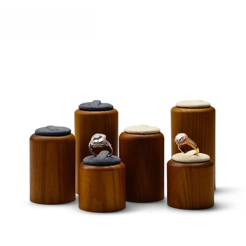 Premium Quality Ring Stand Solid Wood Jewelry Display Cylindrical Ring Holder 3Pcs Set Diamond Jewelry Props