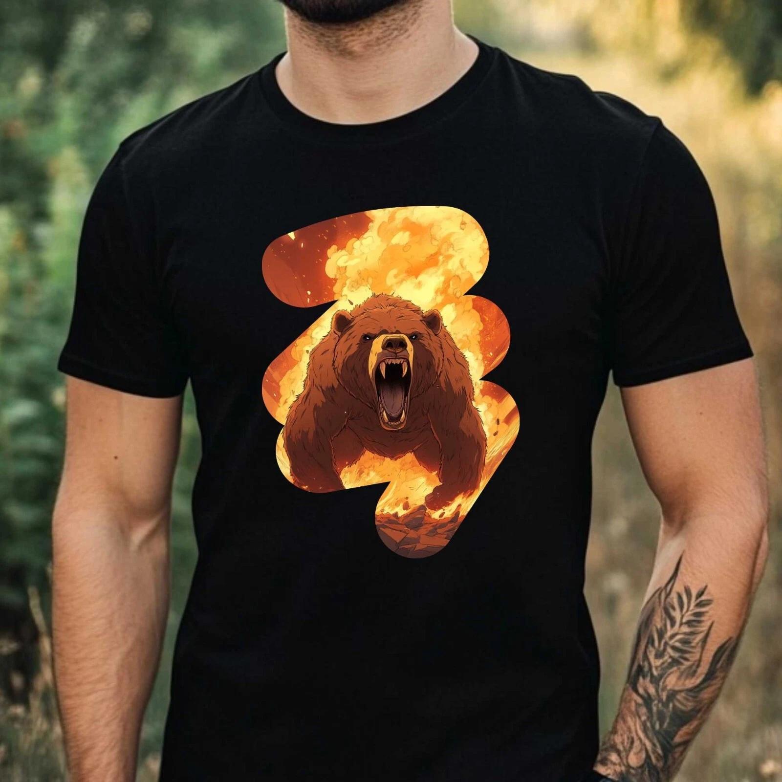 T-Shirt Herren Brennender Bär Motiv Baumwolle Größe XS bis 5XL XXXL