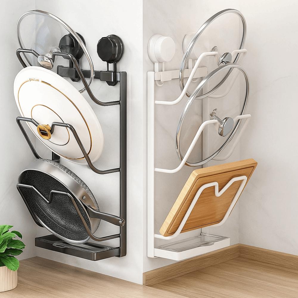Punch Free Pot Lids Holder Carbon Steel Cookware Storage Shelf Cutting Board Storage Rack  Kitchen