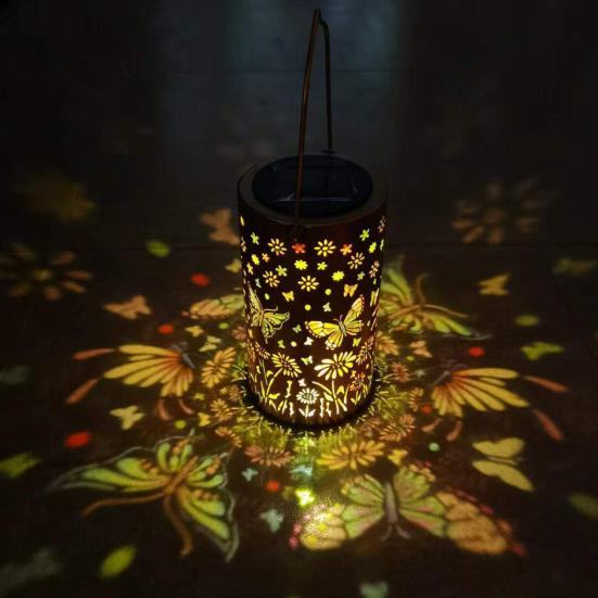 Decorative Garden Lights Solar Powered Outdoor Lanterns Waterproof Metal Floral Pattern Warm Glow Ambient Light for Patio Walkway Decor