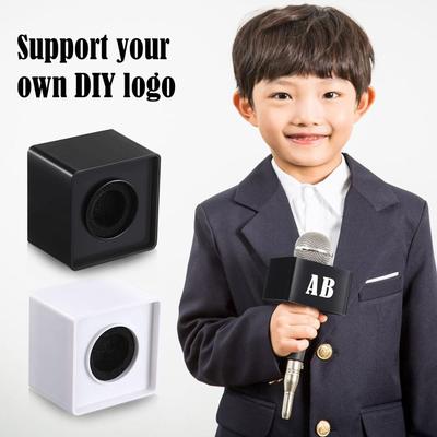 Square/Triangular Shaped Interview KTV Mic Microphone Logo Flag Stand Square Cube Shape Microphone Interview