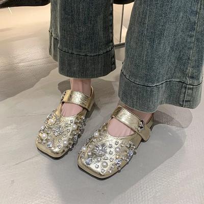 Women's Shoes Buckle Strap Women's Flats Fashion String Bead Daily Best Seller Flats Women New Square Toe Flat Low Heels