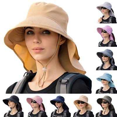 Women's Outdoor Sun Protection Hat Wide Brim UV Protection Sun Hat Adjustable Chin Strap Lightweight Breathable Hiking Fishing Cap