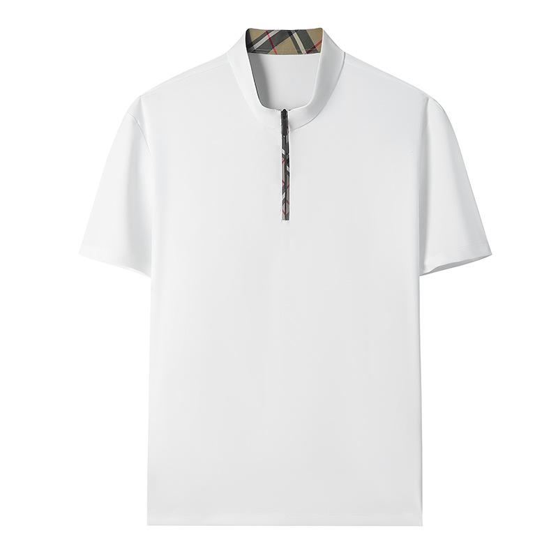Mens Casual Stand Collar Half Zip Short Sleeve T Shirt