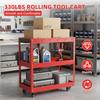 Three Tier Tool Cart 3-Tier Rolling Cart, Metal Heavy Duty Utility with Side Hooks, Mobile Organizer 4 Wheels, Handle, 330lbs Load Capacity