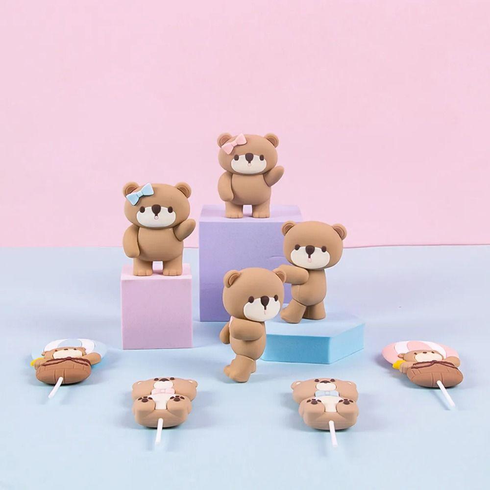 1Pcs Birthday Party Bear Ornaments Pink Blue Train Balls Insert Cake Topper Baby Shower Supplies Gifts Cake Decorations Boy Girl