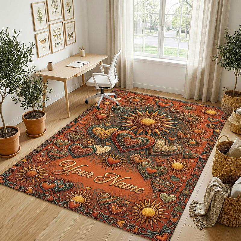 Floral Garden Theme Crystal Velvet Rug Personalized Custom Name Text Soft Floor Mat Home Decor
