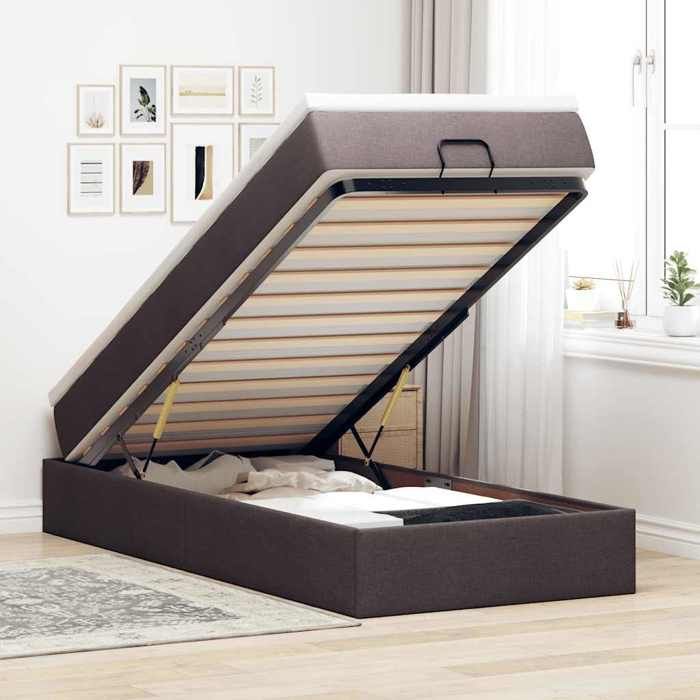 Maison Exclusive - Cadre de lit ottoman avec matelas marron foncé 90x200 cm tissu
