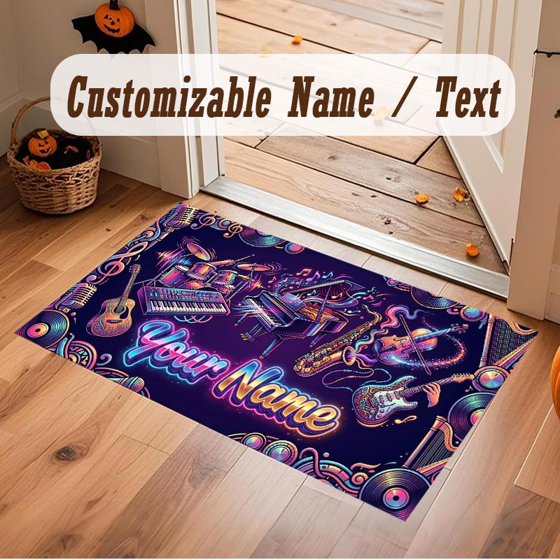 Music Theme Soft Crystal Velvet Rug Custom Name & Text Print Non Slip Floor Rug for Bedroom Living Room