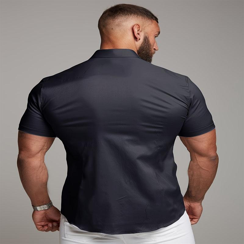 Herren-Sporthemd für den Sommer, einfarbig, Polyesterfaser, Slim Fit, kurzärmelig, Business-Casual-Mode, geeignet für den Außenbereich