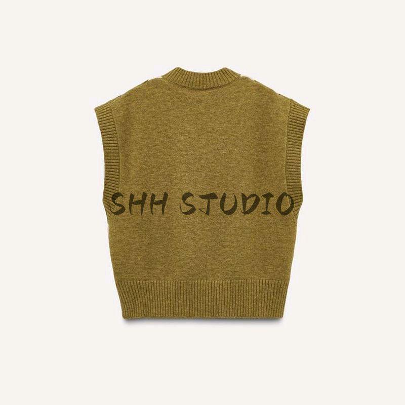 Spring New Women's Clothing Preppy Style Diamond Pattern Jacquard V-neck Sleeveless Vest Style Knitwear 5755008