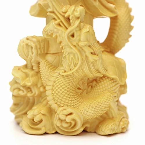 Dragon-riding Kannon Buddhist Statue, Approximately 17cm Tall, Natural Boxwood (Tsuge) Wood Carving, Dragon God, Dragon-riding Kannon, Dragon Kannon,