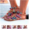 Elegantní Dámské Boho Sandály Gladiator Kožené Ploché Boty S Barevnými Pompony