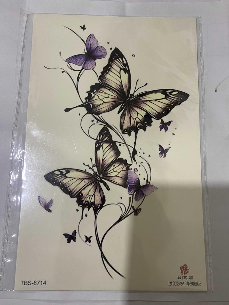 Butterfly Stickers For Women's Arms Music Festival Party Accessories 3 Sheets Vibrant Purple Butterfly Legs Temporary Tattoo Sticker High Quality
