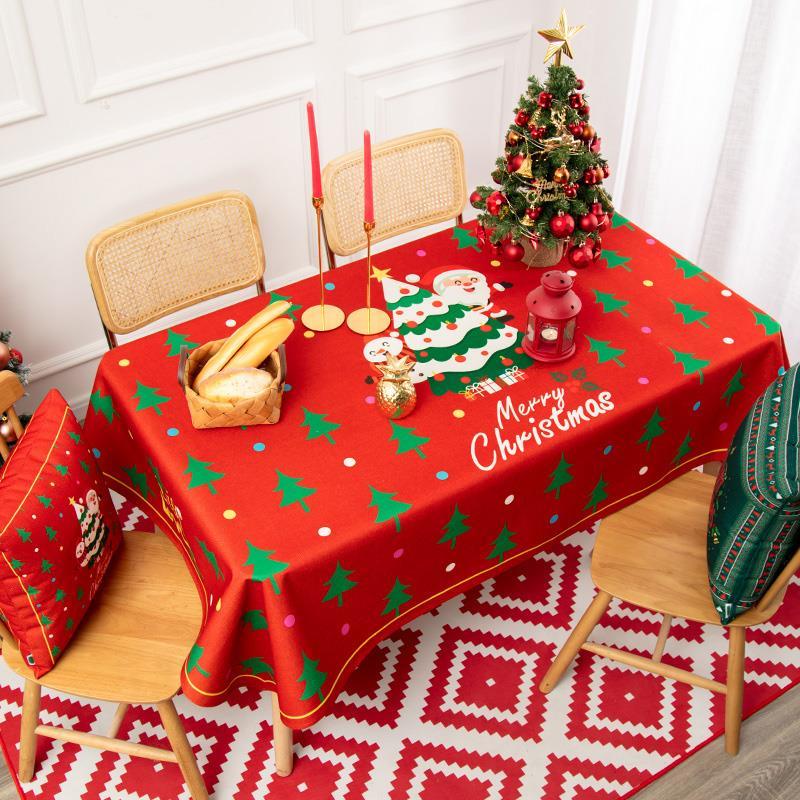 Multi-purpose Christmas Cotton and Linen Tablecloth Small Round Table Long Table Cover Cloth Festive Red New Year Atmosphere Tea Table Cloth