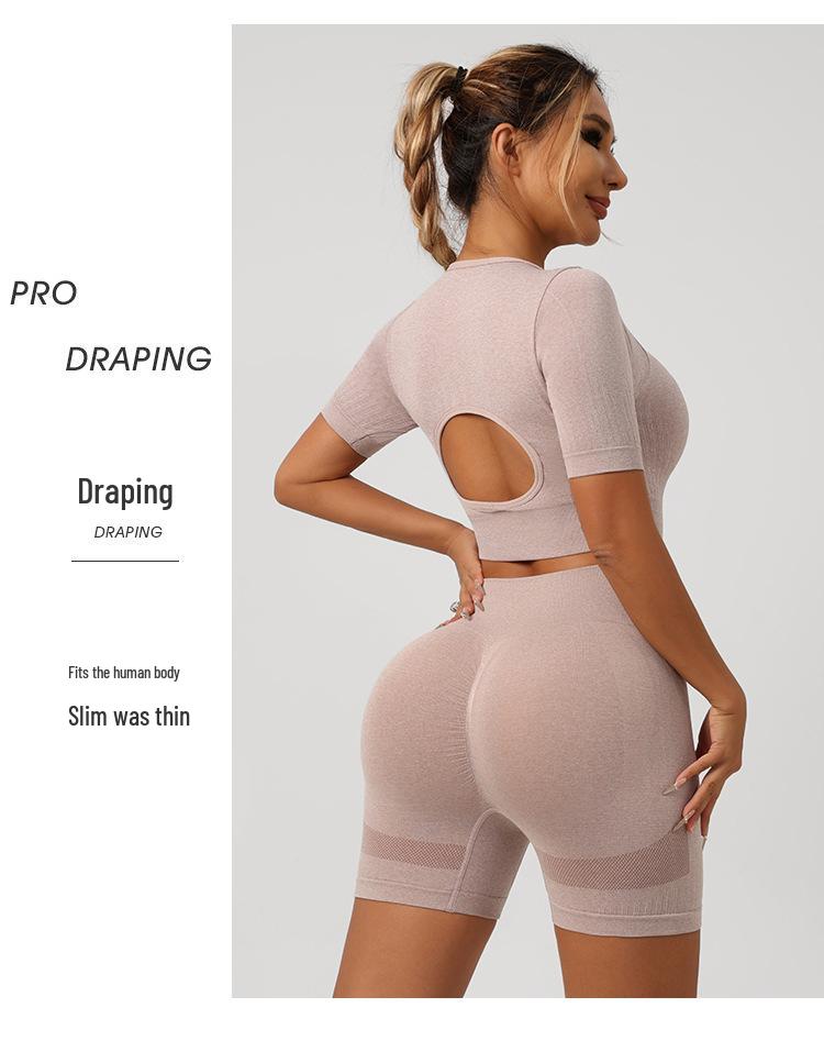 European & American High-Waist Fitness Yoga Shorts with Hollow Short Sleeve.