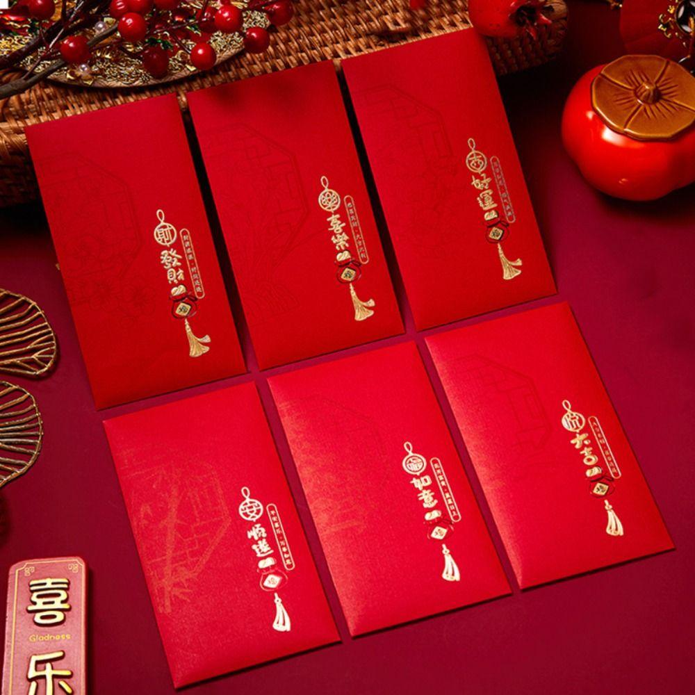 6PCS Red Pocket New Year Red Envelope Traditional Lucky Money Pocket  Chinese New Year