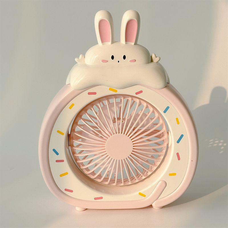 Rechargeable Mini Cartoon Rabbit Desktop Fan - Portable, Cute, and Ideal for Office or Dorm.