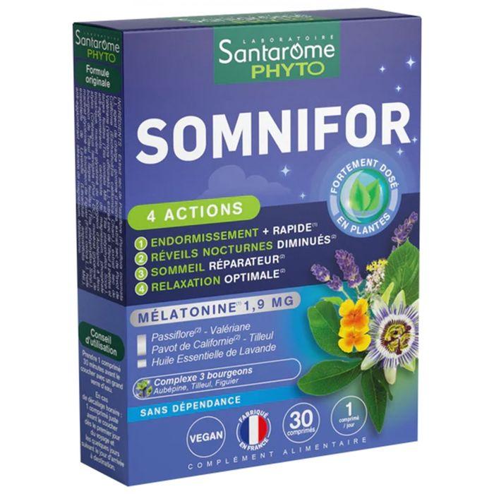 Santarome phyto - somnifor 4 actions - mélatonine 1,9mg + plantes - 30 comprimés