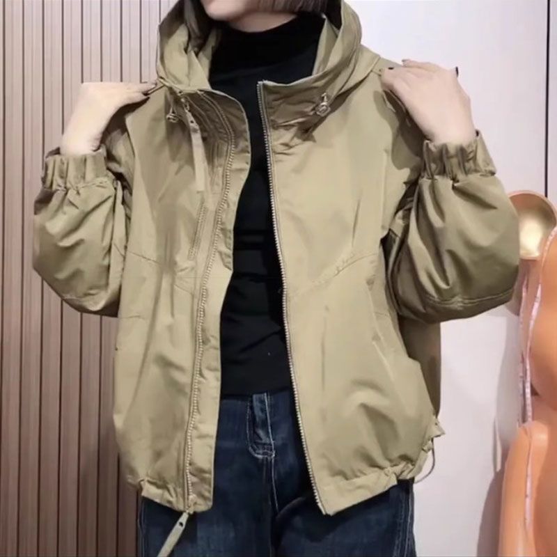 Women's Long Sleeve Jacket Hooded Casual Zip Up Loose Windbreaker Outerwear Coat For Spring Autumn
