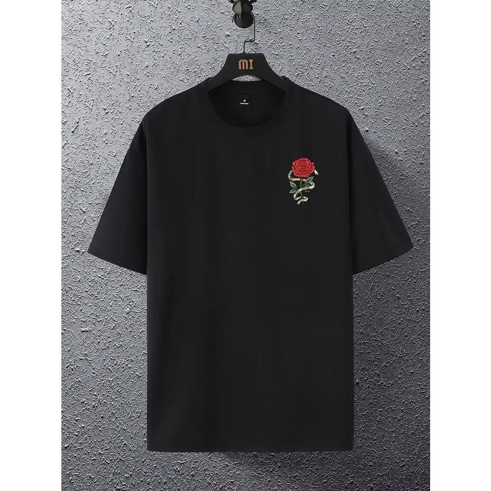 Rosas vermelhas envoltas em fitas roupas de impressão masculinas algodão respirável camiseta roupas grandes casuais camisetas soltas manga curta