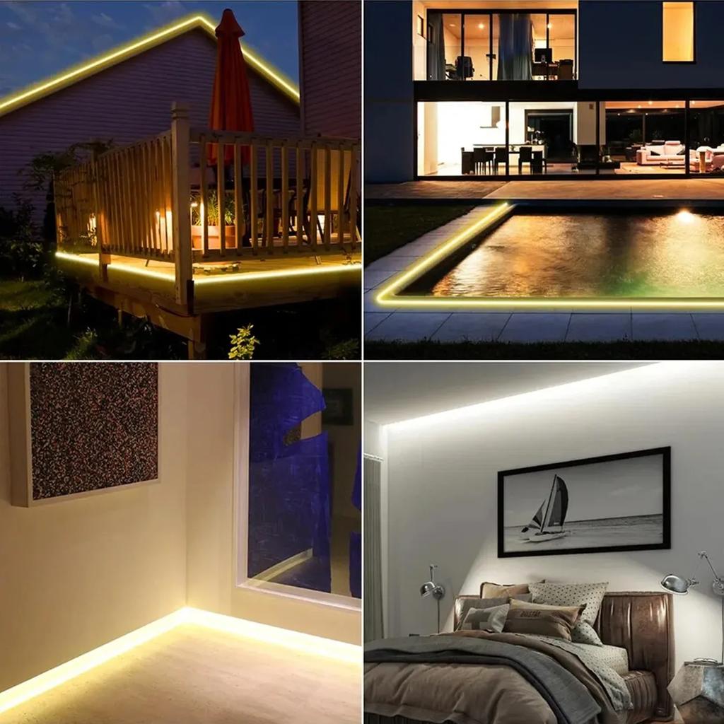 Super Bright 220V COB LED Strip Light with Switch EU Plug Waterproof Flexible Neon Tape Ribbon for Kitchen Bedroom Cabinet Room Home Decoration