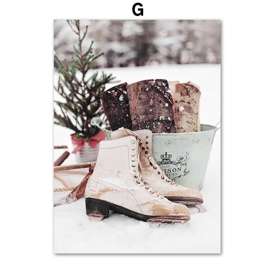 Snowman Vintage Car Christmas Tree Red House Elk Wall Art Canvas Painting Posters And Prints Wall Pictures For Living Room Decor