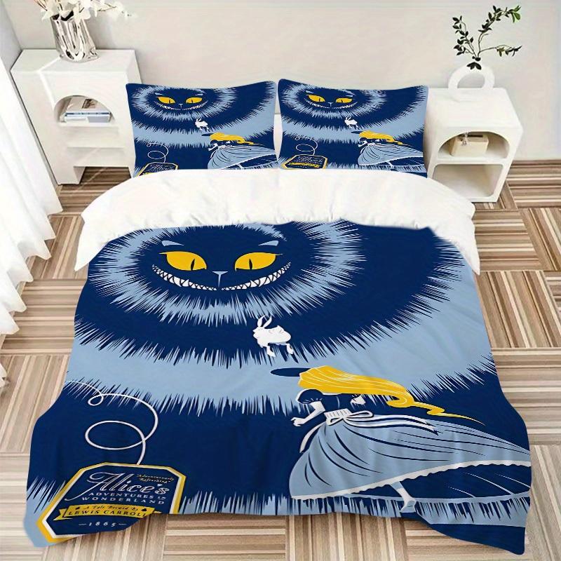 3pcs Alice Wonderland 1 Cover+2 Pillowcases, Pillow Inserts Not Included, Machine Washable, All-Season Use, Teen and Adult Rooms125