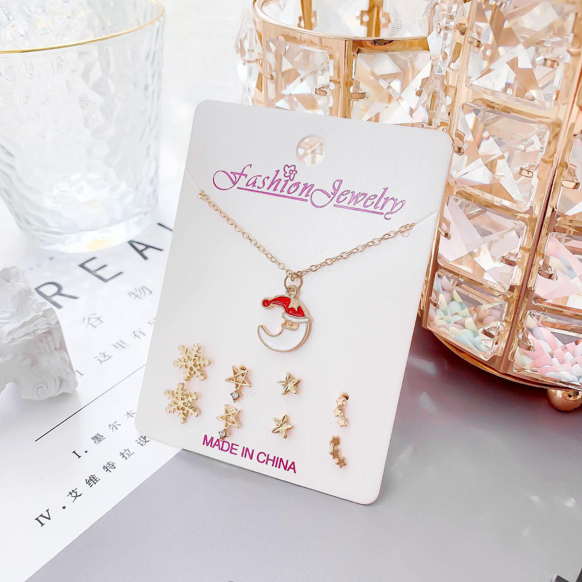 

Комплект из хрустальных рождественских сережек и золотого ожерелья на ключицу Necklace Earring Set