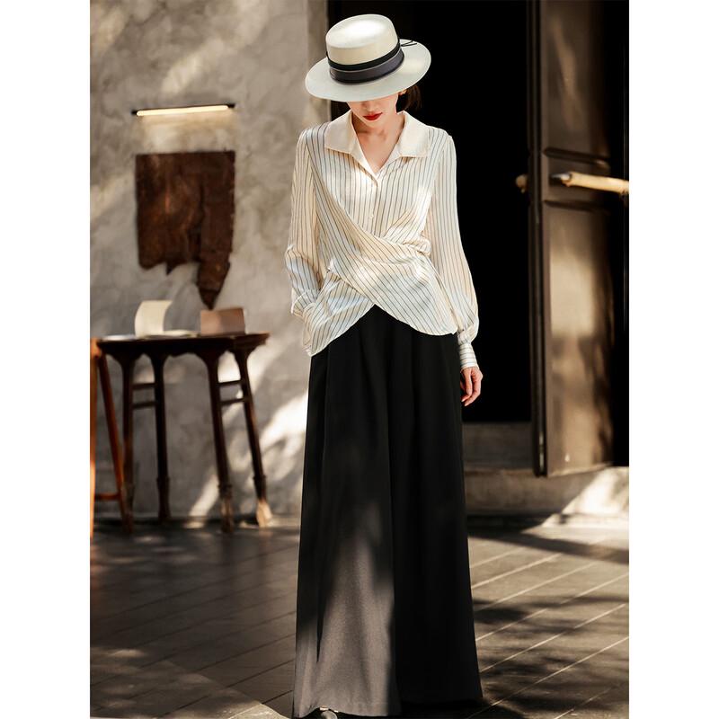 Lanser 2026 Spring Striped Lapel Waist-Tie Shirt
