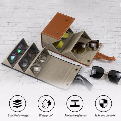Sunglasses Case Convenient Portable Exquisite Button Closure Faux Leather 3/5 Grid Sunglasses Protector Box Daily Use