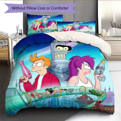 Futurama Wzór Pościel Kołdra Zestaw Dekoracja Domu Prezent (1 * poszwa na kołdrę + 2 * poszewki na poduszki bez rdzenia)