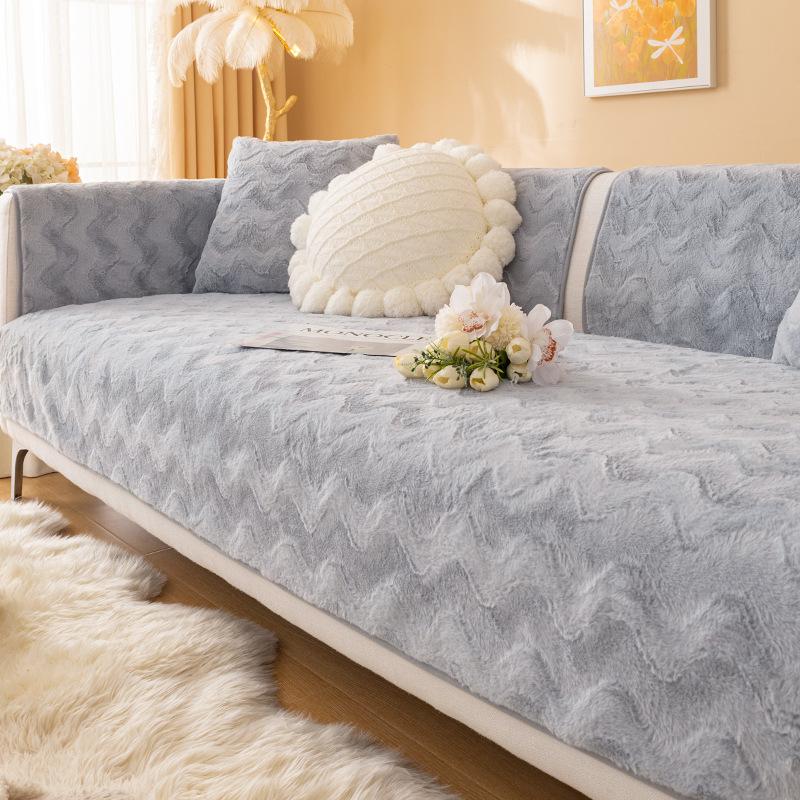 Faux Rabbit Fur Sofa Cover Non -Slip Plush Velvet L Shape Couch Slipcover Furniture Protector Sofa Chaise Cover Lounge