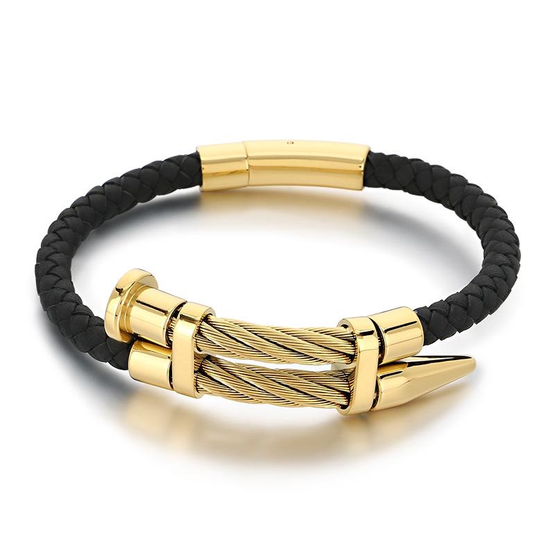 Personalized Steel Wire Nail Magnetic Buckle Bracelet, Niche Fashion Point Rivet Woven Leather Men's Bracelet 2026